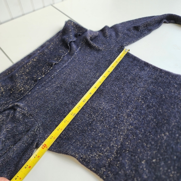 CACHE Womens NAVY GOLD OFF THE SHOULDER SOFT TUNIC TOP SWEATER Nylon Stretch M - Picture 8 of 12